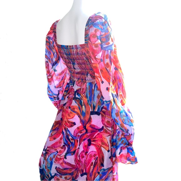 FARM Rio Colored Bananas Smocked Midi Dress Size Small - Picture 8 of 12